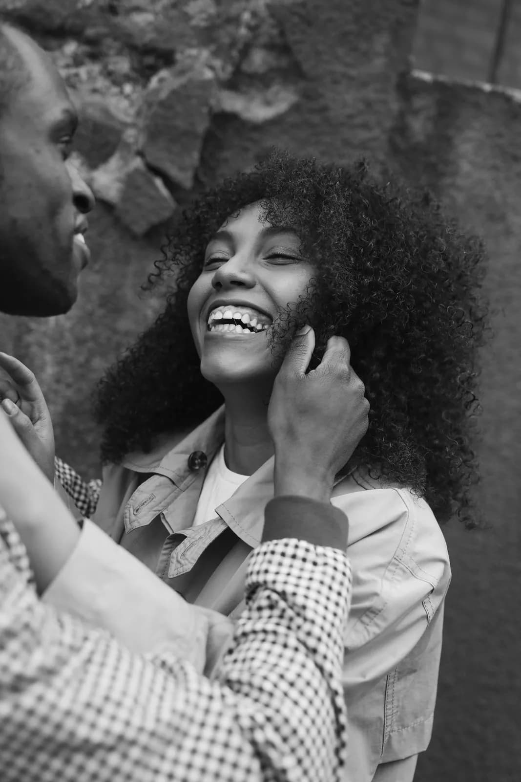 A couple laughing together